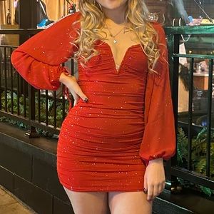 Dress Mezee Red Long Sleeve Glitter Dress